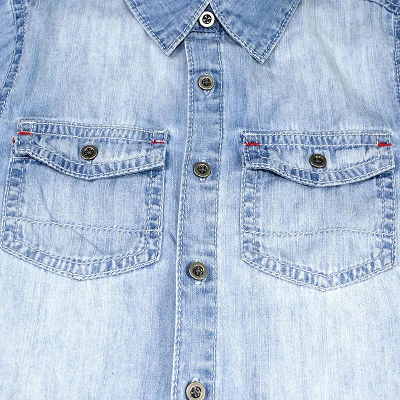 8 Boys Denim Shirts Teens Solid Tops Short Sleeve Shirts Pocket Buttons Kids Junior Clothing Children 4-16 Years