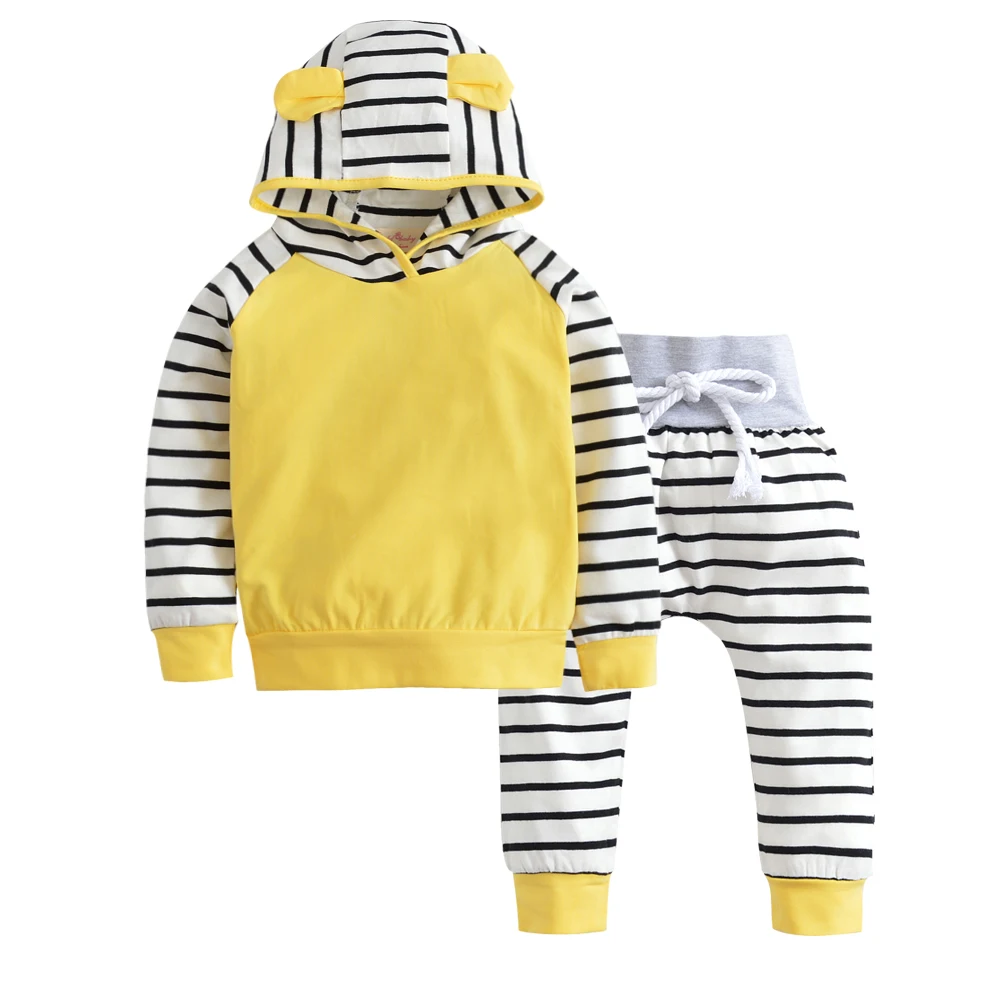 2019 Autumn Baby Boys Girls Outfits Clothes Cotton Tops Hooded Striped
