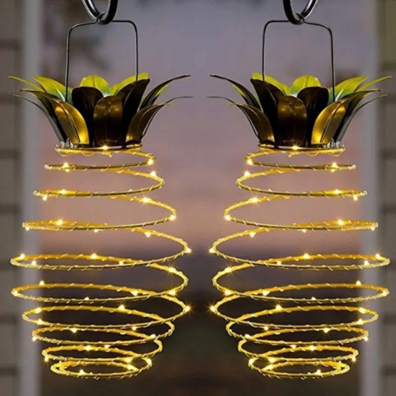 Iron Pineapple Hanging Solar Lanterns Garden Lights 25 Led