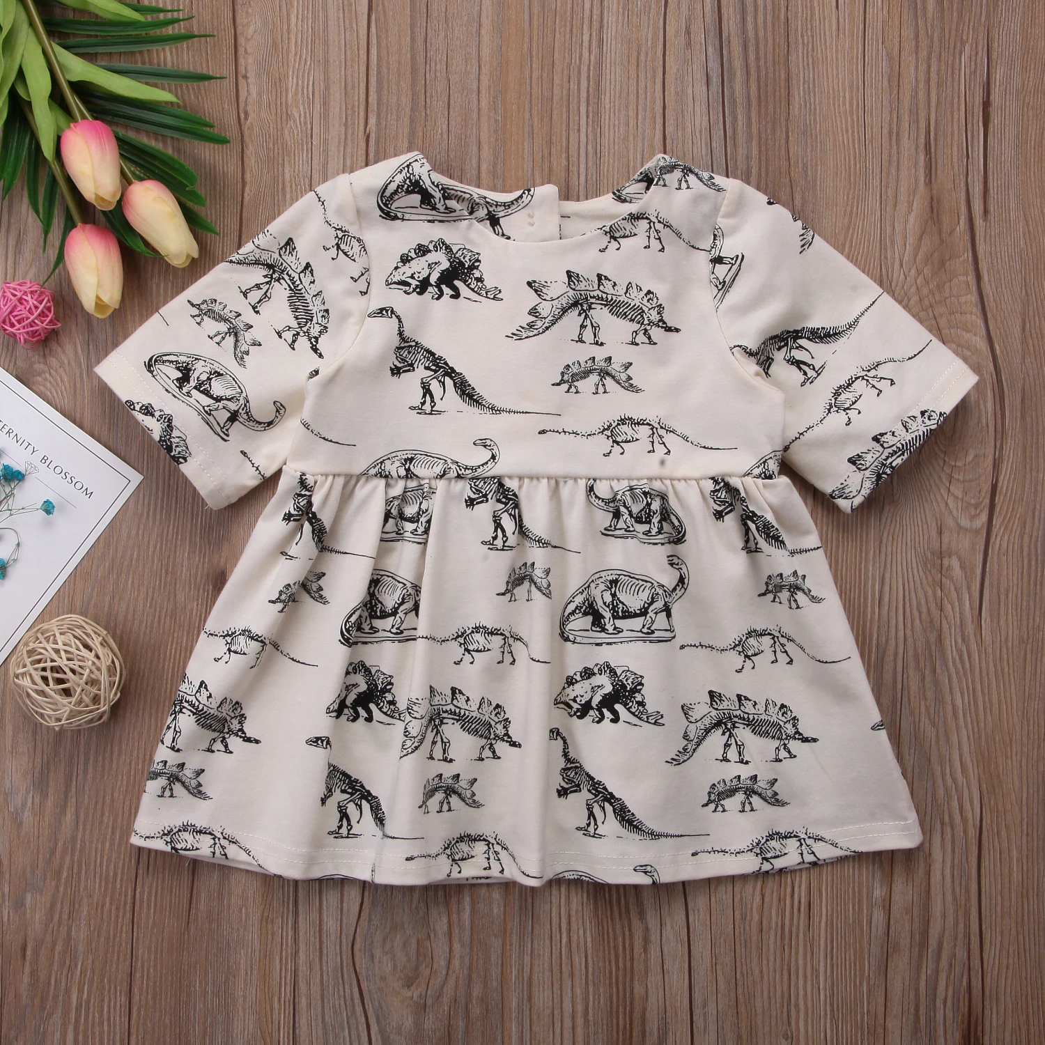 Одежда для детей; малышей; девочек серый мультфильм животных половина короткий рукав 2017 динозавр платье наряды одежда цельный