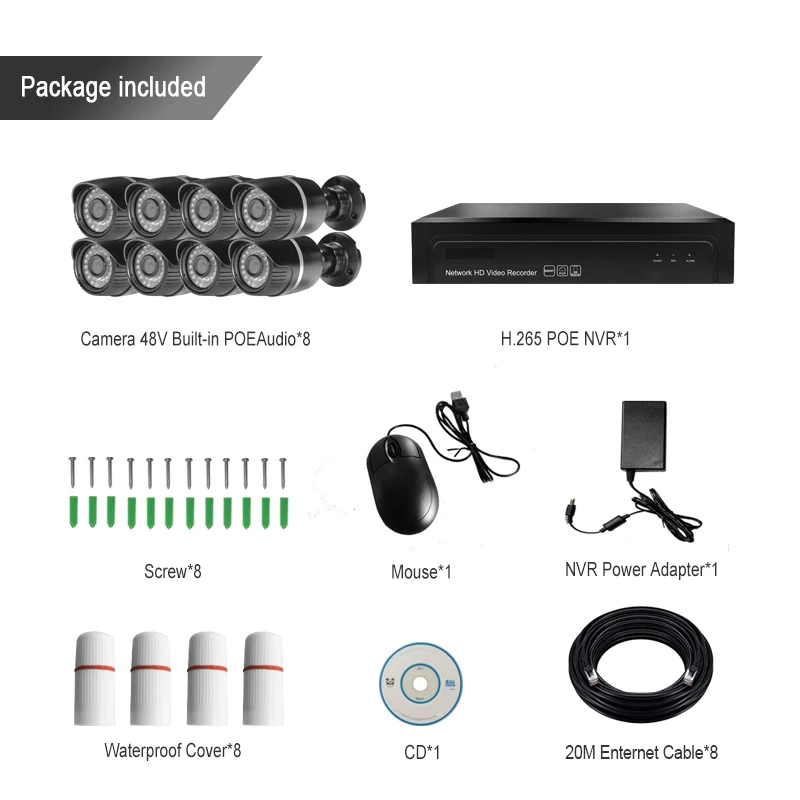 HJT H.265 4CH/8CH сетевая камера POE 8CH NVR CCTV Камера черный 36IR Ночное видение 48 V P2P Onvif 2 4