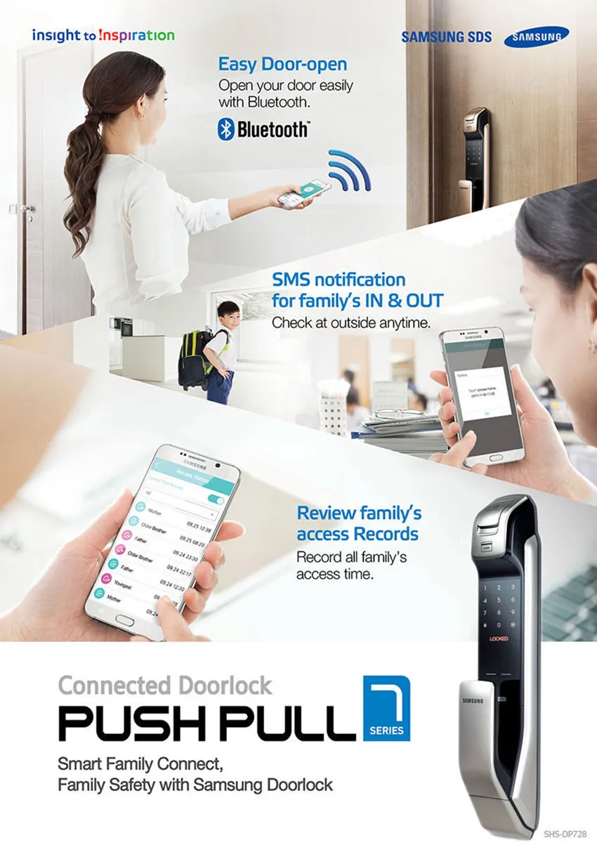 SAMSUNG отпечаток пальца толчок цифровой дверной замок с Wi-Fi Bluetooth приложение SHS-DP728 английская версия большой врезной AML320