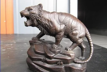 

song voge gem S0394 4 Chinese Royal Pure Bronze Copper Carved Uphill bellow Ferocious Tiger Statue