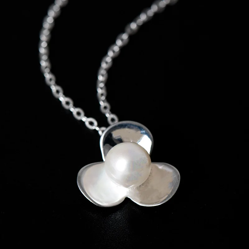 three leaves pearl necklace women 100% 925 Sterling silver nacklace Jewellery Clavicle chain pendant charms gift