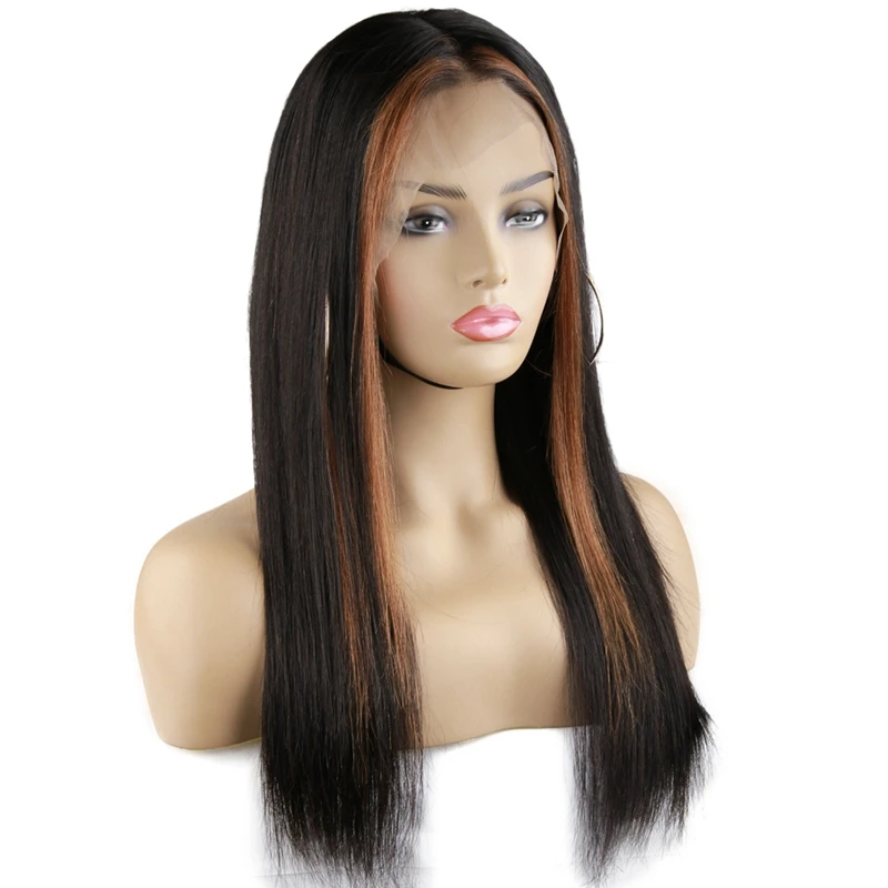 Hot Beauty Hair Lace Front Human Hair Wigs Straight Brown Highlight Fringe Ear to Ear 413 Lace Wig For Black Women 10-30 Inch  (3)