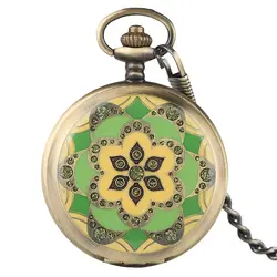 Роскошные стильные модные Хрустальный цветок карманные часы Скелет стимпанк полые Для мужчин Бронзовый Рука подзаводом Ретро подарков Reloj