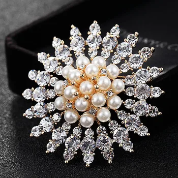 

12pcs/lot Wedding Pearl Brooches Jewelry Women's Fashion Rhinestone Crystal Hijab Pins And Broach Christmas Scarf Pins Joias