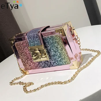 

eTya Fashion Women Sequined Messenger Bag Quality Leather Women's Chain Bag Female Shoulder Bag Ladies Crossbody Bags Handbags