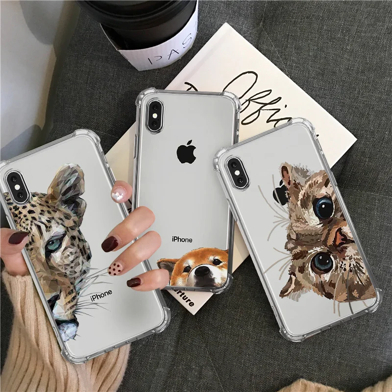 

Cute Airbag Animal Funda For iphone 6 7 8 6s Plus Case Transparent Shiba Inu TPU Scrub Back Cover For iphone XS MAX XR X 10 Case
