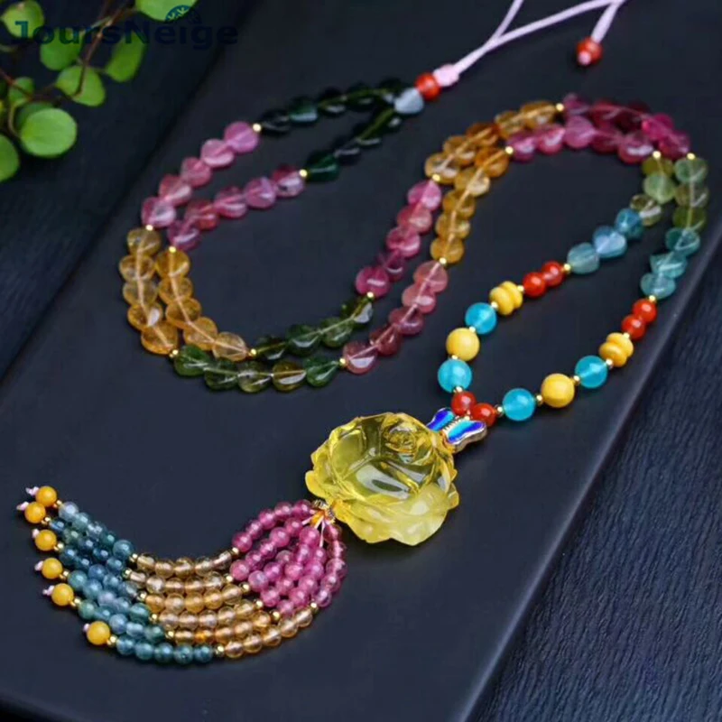 Ожерелье с подвеской из натурального турмалина ожерелье в виде цветов|necklace