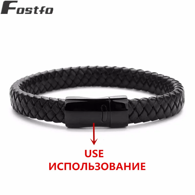 LOULEUR-2019-New-Men-Jewelry-Punk-Brown-Braided-Geunine-Leather-Bracelet-Stainless-Steel-Magnetic-Buckle-Male