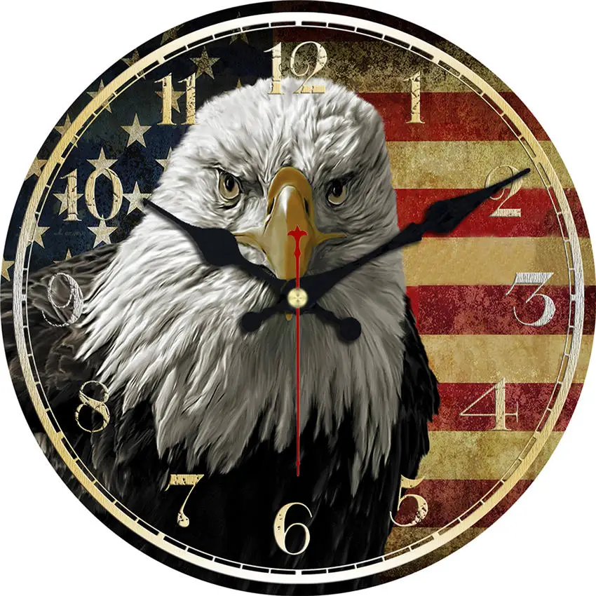Серый Кот тигр 12 дюймов круглые настенные деревянные картонные часы, современные настенные часы для домашнего декора, бесшумные и не тикающие часы - Цвет: Eagle Wall Clock 17