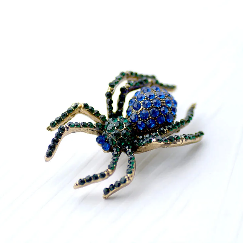muylinda Rhinestone Spider Brooch Women's Pins And Brooches Fashion Insect Brooch Bouquet For Women Men - Окраска металла: blue