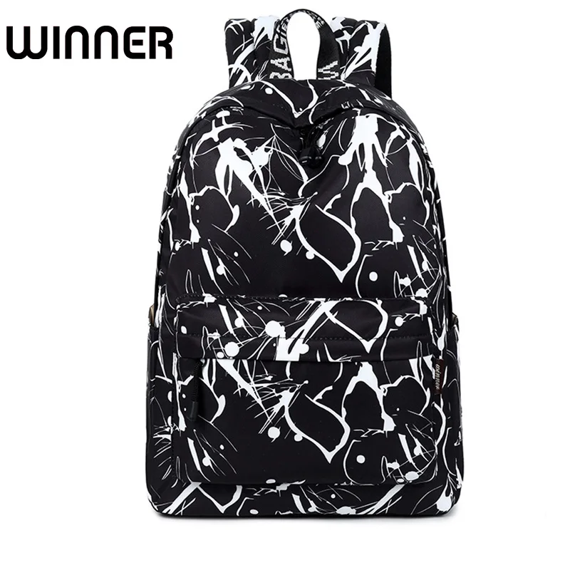 

Fashion Waterproof Women Backpack Black Personalized Printing Lady Large Capacity Travel Laptop Knapsack