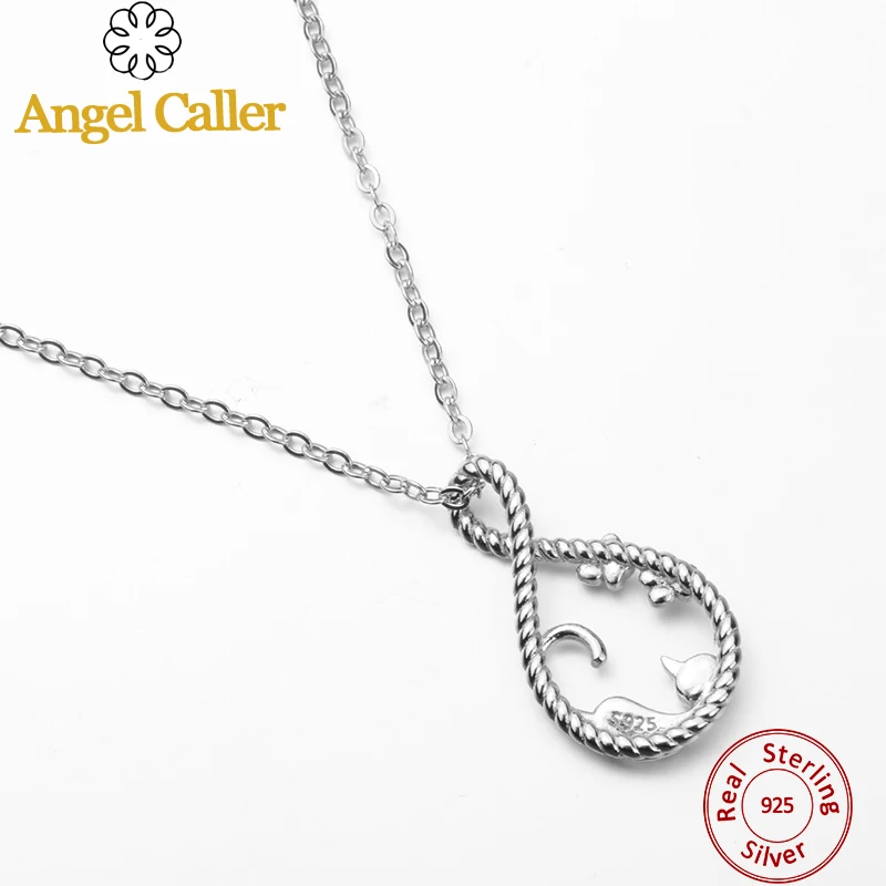 Женское ожерелье с подвеской Angel Caller из стерлингового серебра 925 пробы кошачьей