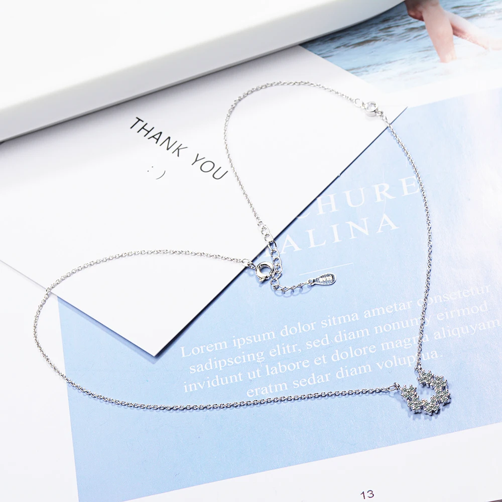 925 Sterling Silver Sweet Lovely AAAAA Zircon Star Flower Necklaces For Women Clavicle Chain Necklace S-N341 | Украшения и