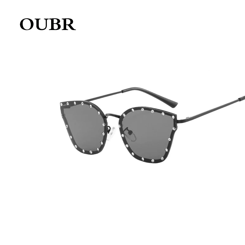 

OUBR Trend brand design fashion rhinestone decoration cat eye sunglasses ladies pink black gradient lens UV400 sunglasses