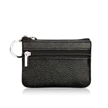 Monedero de cuero para hombre y mujer, Cartera de mano, portallaves con cremallera, pequeño, suave, negro, rojo y Beige