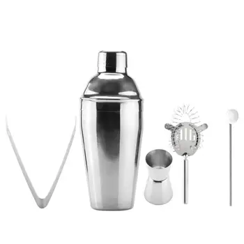 

5Pcs Stainless Steel Cocktail Shaker Mixer Drink Bartender Kit Bars Set Bar Equipment Tools Shaker/Strainer/Cup/Spoon/Tong