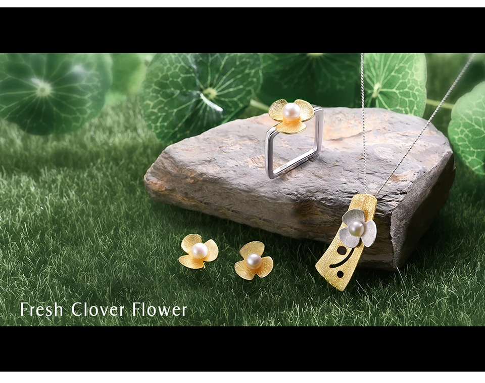 Lotus Fun Реальные Стерлингового Серебра 925 Природных Перл Handmade Fine Jewelry Square Ring Свежий Клевер Цветок Кольца для Женщин Bijoux