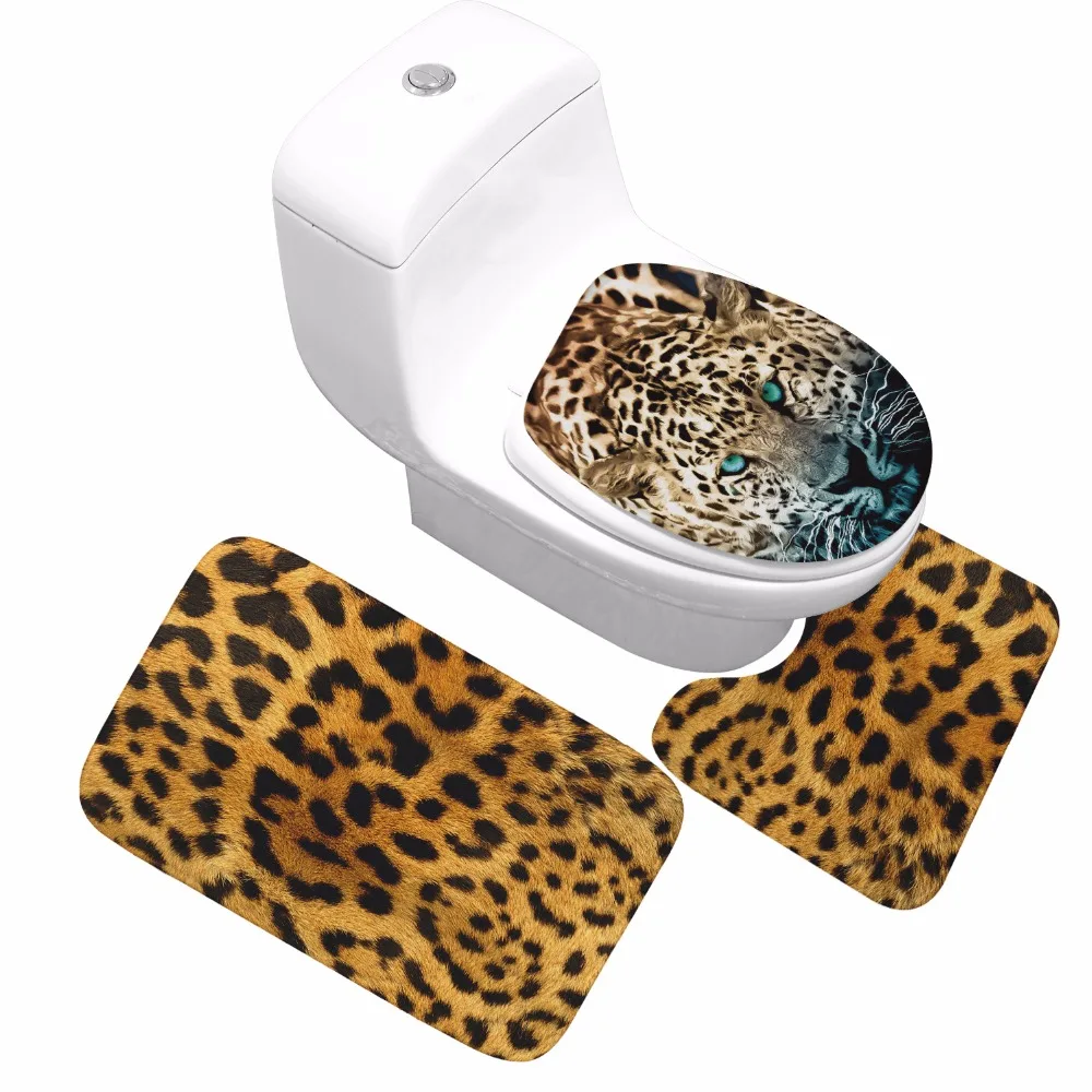 

3pcs/Set Tiger Leopard Pattern Anti-silp Bath Mat Flannel Rug Lid Toilet Cover Carpet Bathroom Set tapis salle de bain Drop Ship