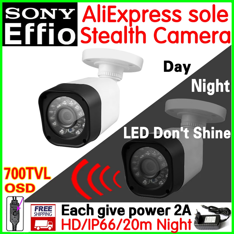 

Patent stealth vidicon!1/3"Sony CCD Effio 700TVL HD mini Cctv Camera 30led Don't shine Night Vision 20m OSD meun Waterproof IP66