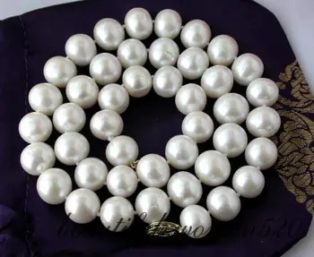 

classic 11-12mm round south sea white pearl necklace 18"14K Gold Clasp KKK