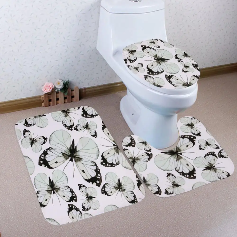 Ванная комната туалет три части Пол Дверной коврик ковер для ванной#4E11