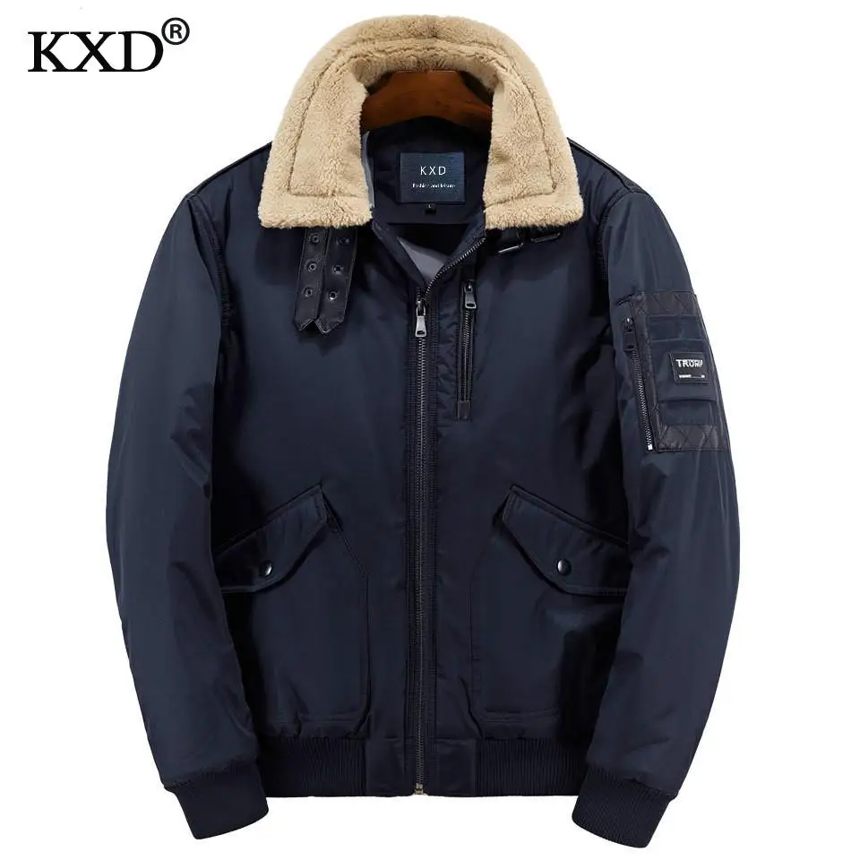 

KXD 2017 Winter Cotton Padded Jacket Parkas Men Brand Autumn Windproof Thick Fleece Warm Bio Down Parka For Men Short Coat