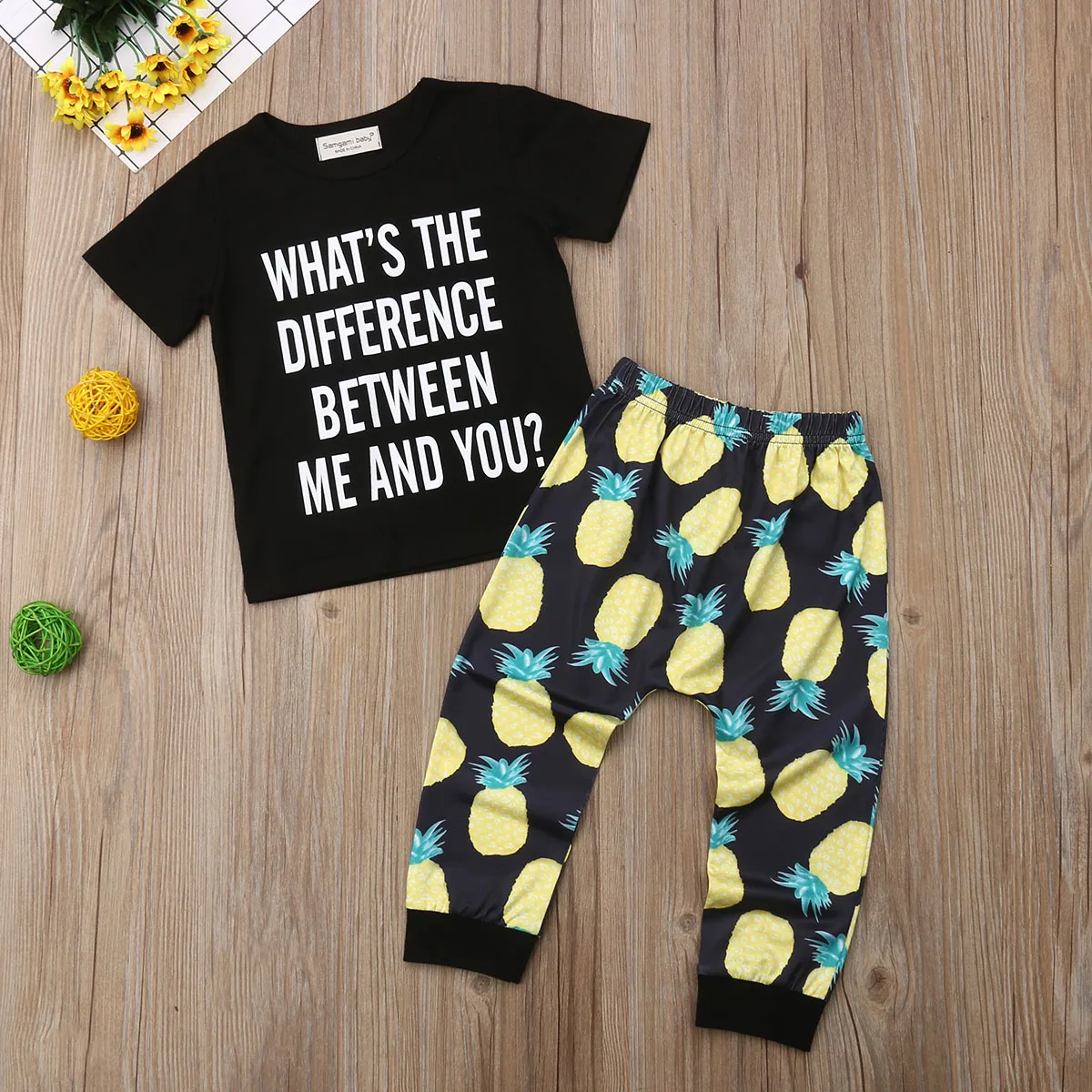 

Toddler Kid Baby Boy Clothes Letter Print T-Shirt Short Sleeve Tops pineapple 2019 Long Pants Outfits Clothes Set