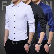 Рубашка с длинными рукавами Мужская Осенняя Новая модная дизайнерская Высококачественная Однотонная рубашка нежелезная приталенная деловая рубашка формальная однотонная