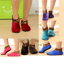 Женские нескользящие тапочки для девочек флисовые теплые леопардовые шлепанцы на застежках тонкие короткие носки высокая воздухопроницаемость#15