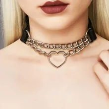 KMVEXO, женское и мужское крутое колье, Harajuku, фетиш, сердце, металлические, серебряные цепи, из искусственной кожи, воротник, связывание, жгут, чокер, ожерелье, бижутерия