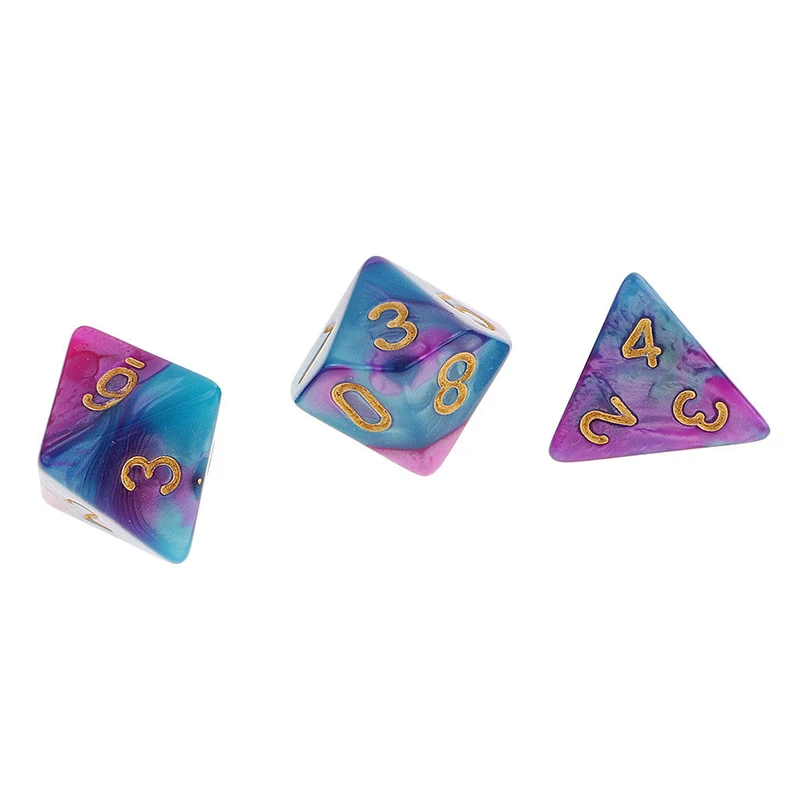 7Pcs/Set Purple Blue Gold Numbers Dice Pack Polyhedral Drinking Dice For DND TRPG MTG Party Game Toy Set