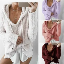 Large size women's hoodie autumn new comfortable mohair drawstring hoodie casual women's hooded hoodie black and white colour matching drawstring hooded hoodie