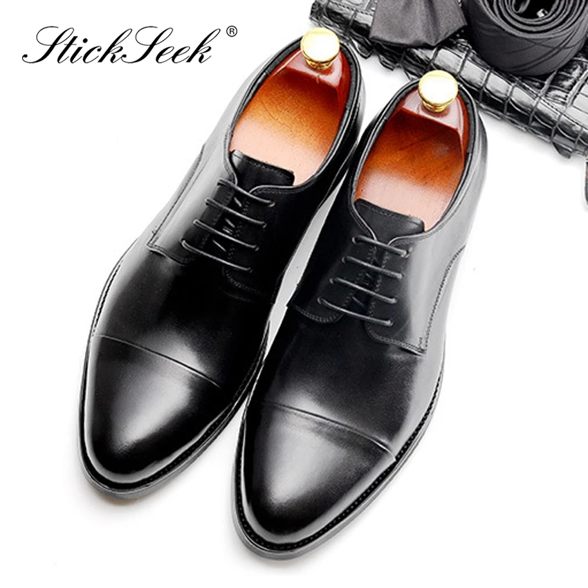 

New Classic Genuine Leather Formal Dress Handmade Man Derby Shoes Round Toe Laces Cap Toe Mens Office Oxford For Gentleman SG181