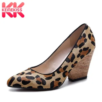 

KemeKiss Women'S Pumps Genuine Leather Sexy Leopard High Heel Shoes Women Pointed Toe Square Heels Party Footwear Size 33-40