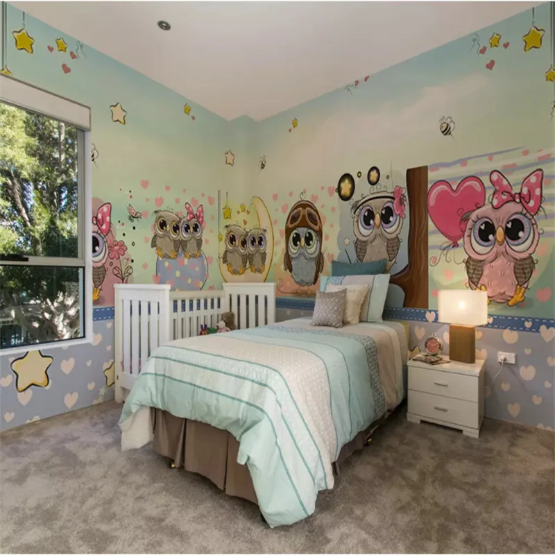 Пользовательские 3D нетканые весь дом обои Детская Фреска ручная роспись милая сова мультяшный персонаж домашний декор для детской комнаты спальни - Цвет: wall