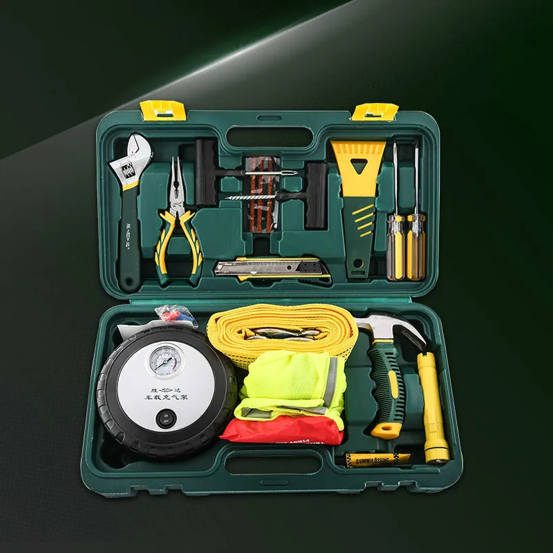

Nineteen pieces of auto inflatable pump kit Vehicle emergency tool combination