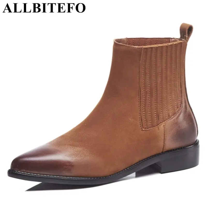 

ALLBITEFO brand real cow leather fashion women boots High quality Autumn winter girls motocycle boots low heel ankle boots shoes