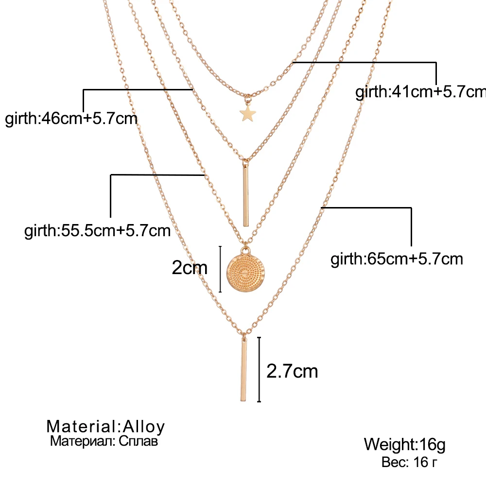 ALIUTOM Винтаж в богемном стиле многослойные, круглые звезды Цепочки и ожерелья дамы слоистых золотой длинный стержень кулон модная блуза с воротником, бижутерия