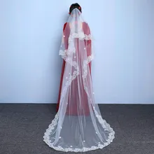 Вуаль для свадьбы 3 м двухслойная кружевная кромка белая слоновая кость Соборная свадебная вуаль Длинная свадебная вуаль дешевые свадебные аксессуары Veu de Noiva