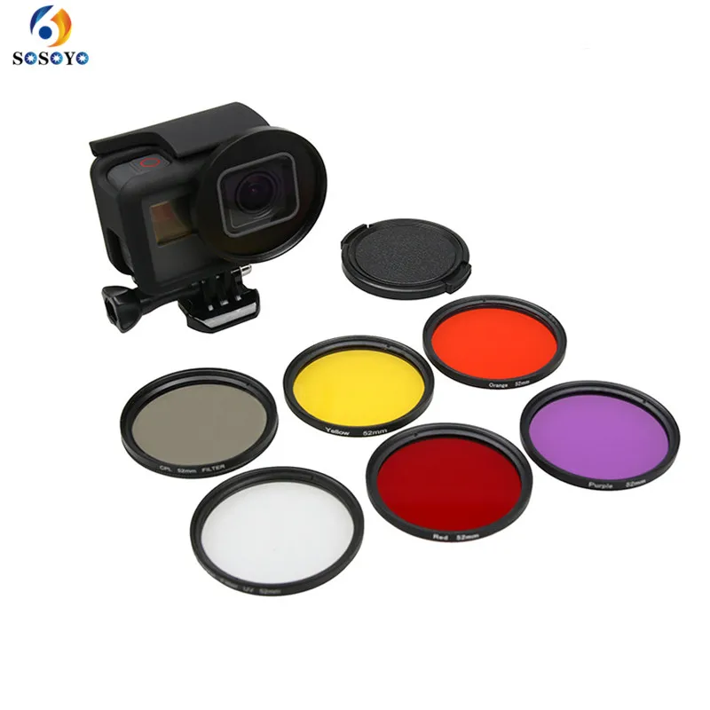 52mm Diving Filter Set Adapter Ring Waterproof lens cap UV CPL Yellow Red Purple Gray orange Filter For Gopro 5 6 Accessories (1)