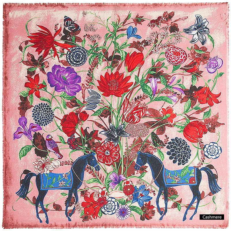 POBING Luxury Brand Winter Scarf Cashmere Square Scarves Spain Horse Rose Flower Print NecKerchief Women Shawls Wrap Hijab 130CM POBING Luxury Brand Winter Scarf Cashmere Square Scarves Spain Horse Rose Flower Print NecKerchief Women Shawls Wrap Hijab 130CM