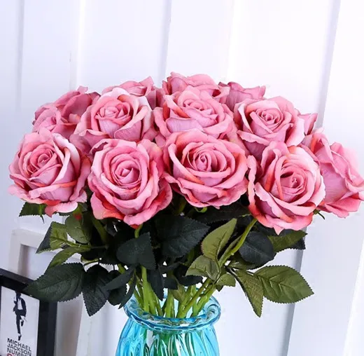 Длинный ствол открытая персиковая Роза-искусственный цветок, Шелковый цветок Роза - Цвет: rose pink