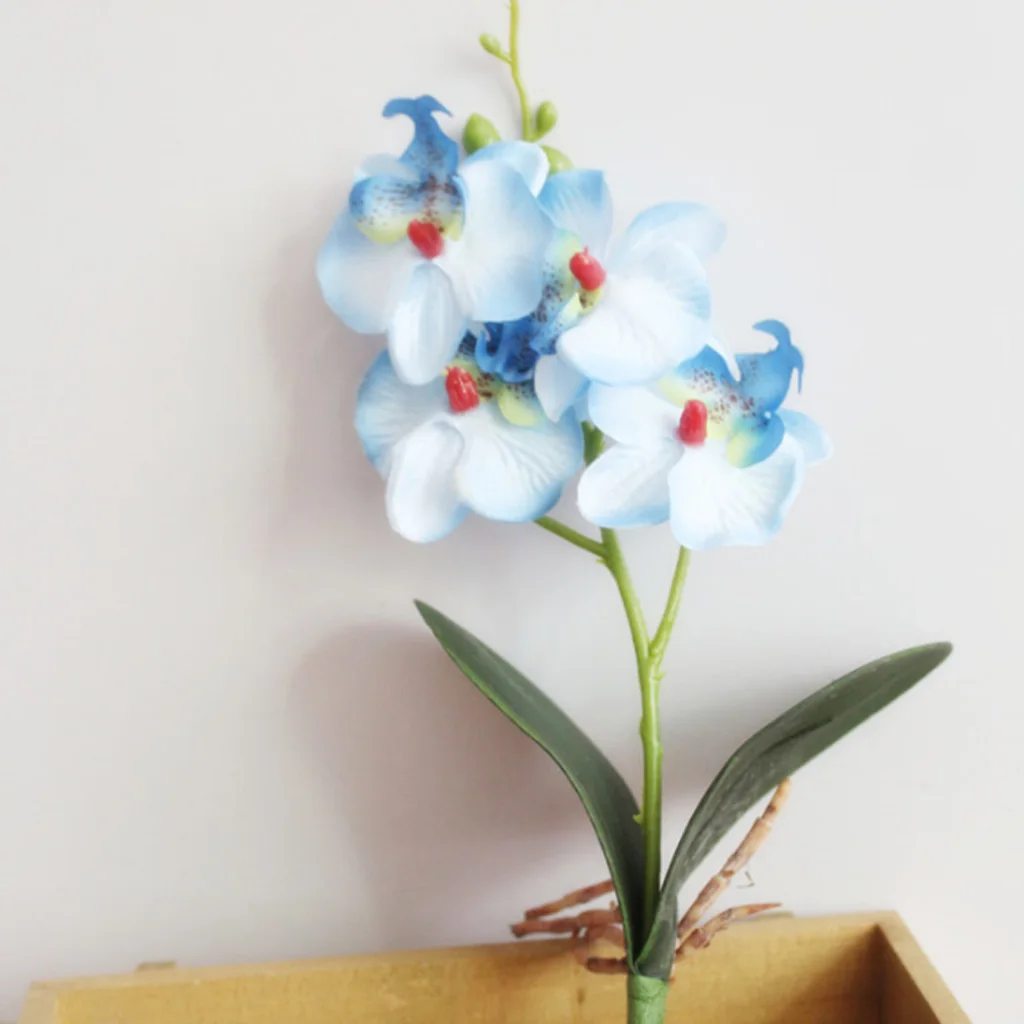 Single 13'' Phalaenopsis Orchid Artificial Branches Real Touch Flowers for Home Office Wedding (Yellow, Blue, Purple, White)	
