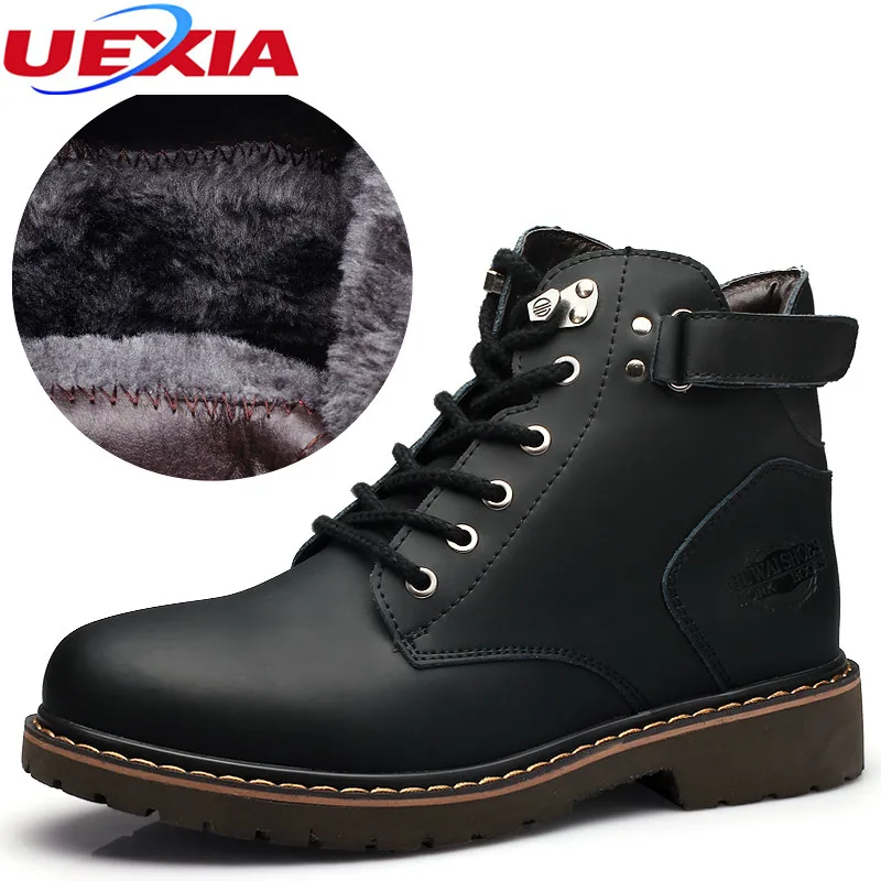 

UEXIA Men's Boots Casual Walking Winter Super Warm Fur Plush Leather Footwear Black Brown Men Shoes Rubber Chelsea High Quality