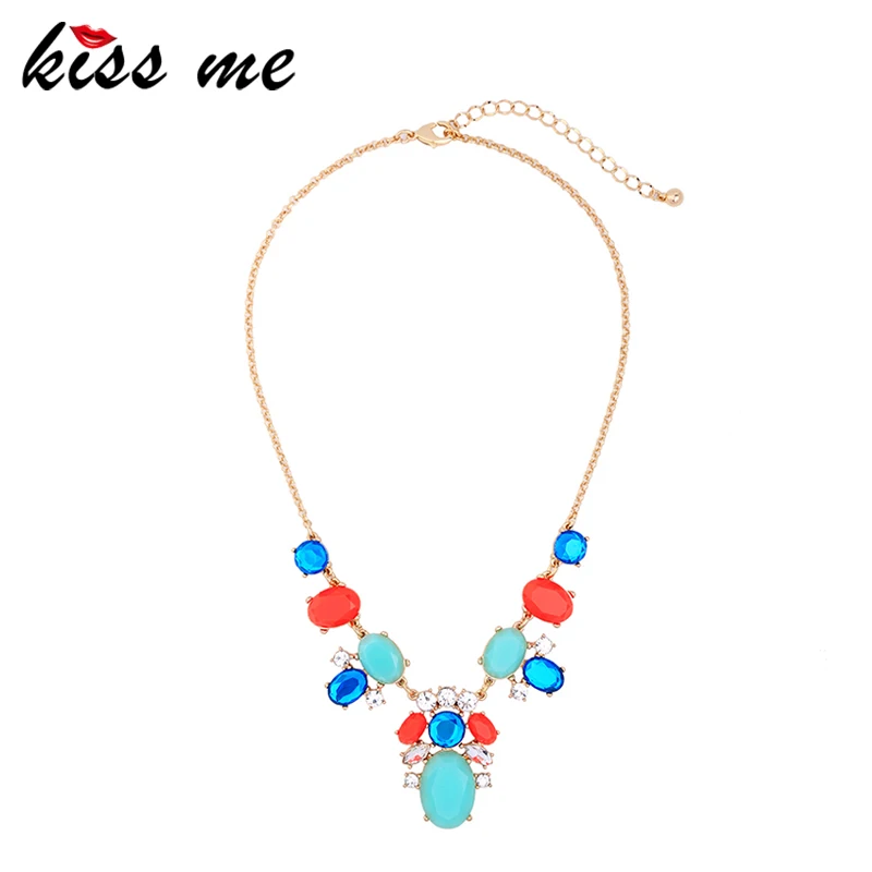 

KISS ME Brand Pendant Necklace Personalized Colorful Geometric gems Maxi Necklace Women Fashion Jewelry