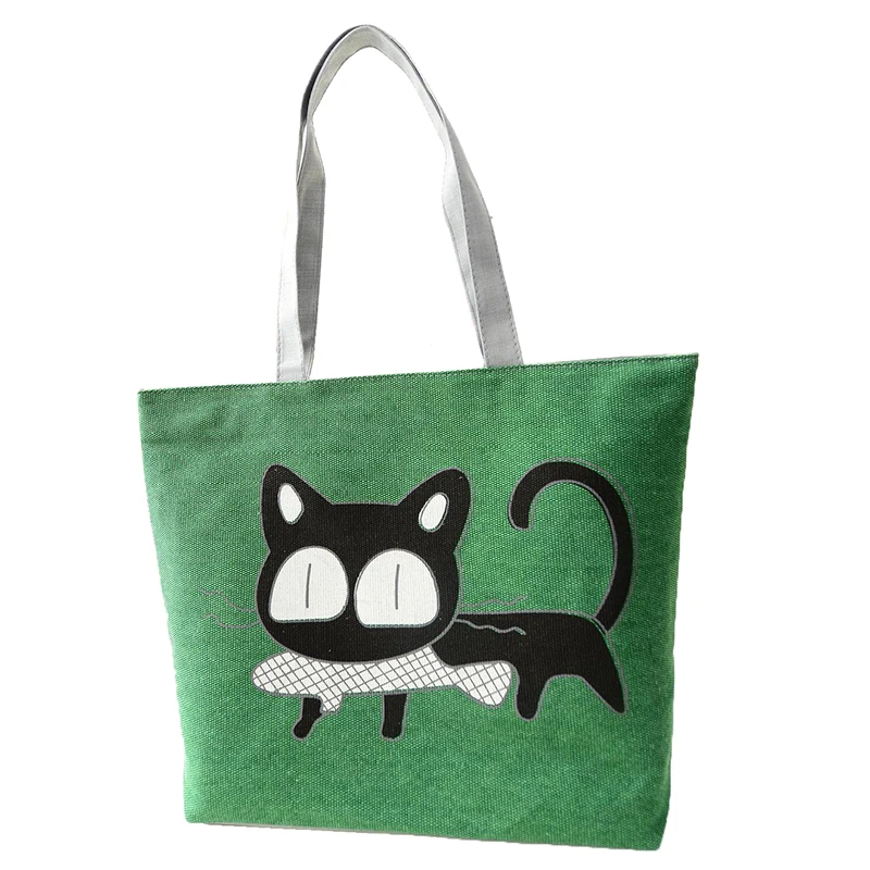 Tangimp Cute Black Cat Ear Fish Canvas Handbags Single Shoulder Tangimp Cute Black Cat Ear Fish Canvas Handbags Single Shoulder Beach Bags Female Woven Women Totes Bolso Mujer In From