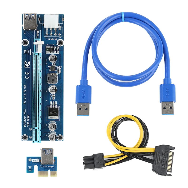 VER008C Molex 6 pin PCIE PCI-E Express 1X до 16X расширитель переходных карт 60 см USB3.0 кабель Mining Bitcoin